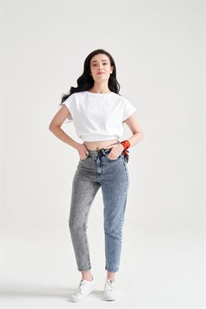 Kadın Beli Lastikli Basic T-Shirt Beyaz