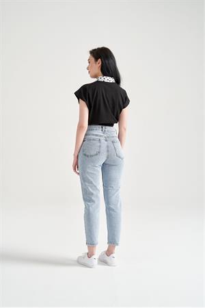 Kadın Beli Lastikli Basic T-Shirt Siyah