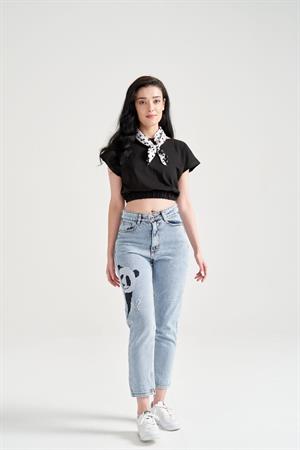 Kadın Beli Lastikli Basic T-Shirt Siyah