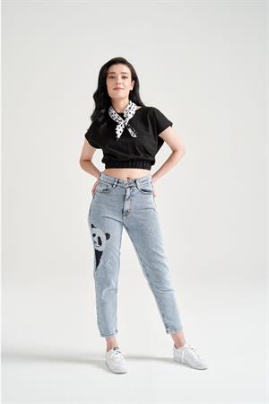 Kadın Beli Lastikli Basic T-Shirt Siyah