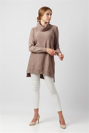 Kadın Boğazlı Uzun Tunik Beige