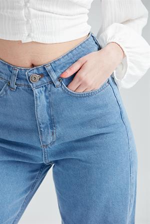 Kadın Bol Paça Wide Leg Jean Pantolon BuzMavi