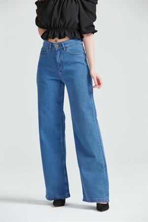 Kadın Bol Paça Wide Leg Jean Pantolon Mavi