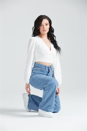 Kadın Bol Paça Wide Leg Jean Pantolon BuzMavi