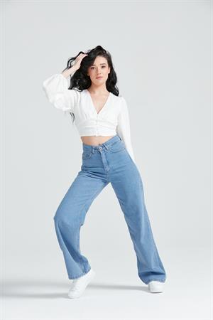 Kadın Bol Paça Wide Leg Jean Pantolon BuzMavi
