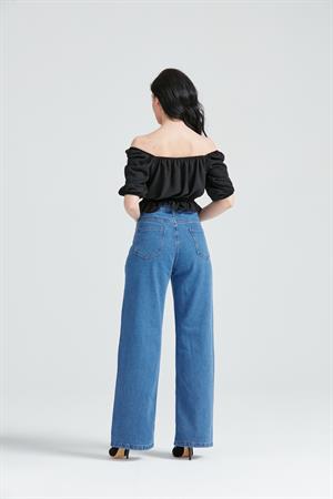Kadın Bol Paça Wide Leg Jean Pantolon Mavi
