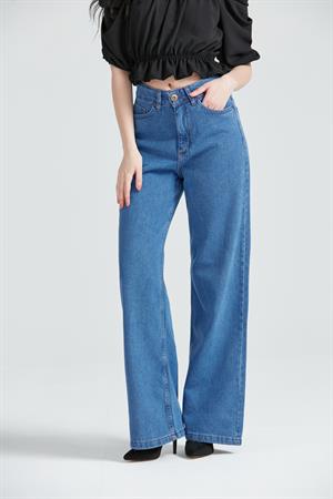 Kadın Bol Paça Wide Leg Jean Pantolon Mavi