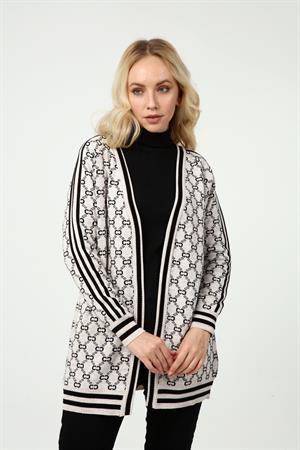 Kadın C Desen Torba Yaka Hırka Beige