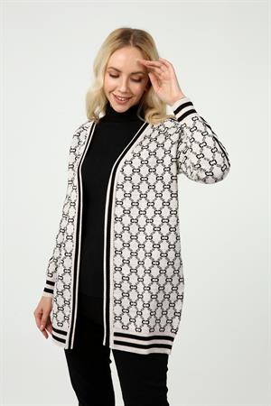Kadın C Desen Torba Yaka Hırka Beige