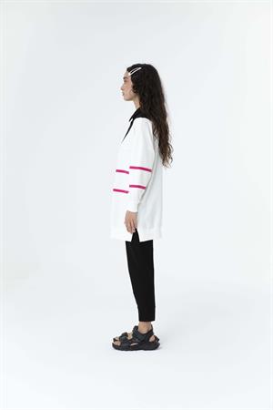 Kadın Çapraz Geçişli Polo Yaka Sweat Tunik Siyah-Fujya