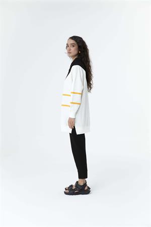 Kadın Çapraz Geçişli Polo Yaka Sweat Tunik Siyah-Oranj
