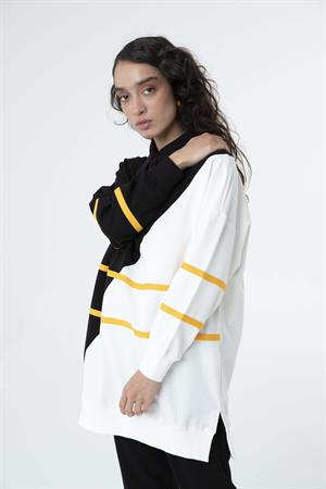 Kadın Çapraz Geçişli Polo Yaka Sweat Tunik Siyah-Oranj