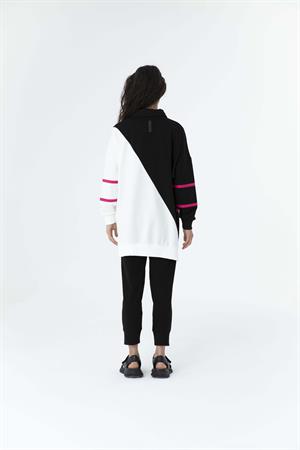 Kadın Çapraz Geçişli Polo Yaka Sweat Tunik Siyah-Fujya