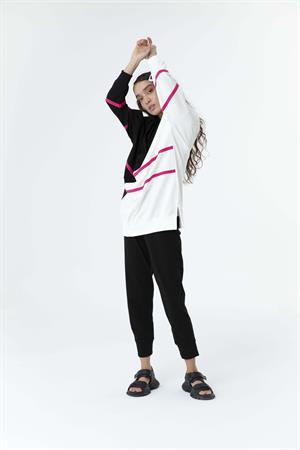 Kadın Çapraz Geçişli Polo Yaka Sweat Tunik Siyah-Fujya