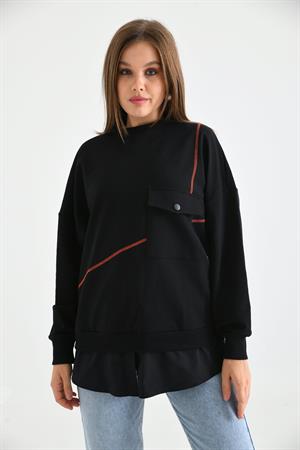 Kadın Cep Detay Sweatshirt Siyah