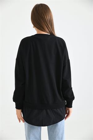 Kadın Cep Detay Sweatshirt Siyah