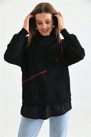 Kadın Cep Detay Sweatshirt Siyah