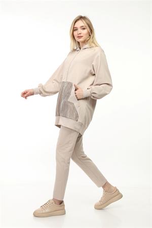 Kadın Cep Detay Takım Beige
