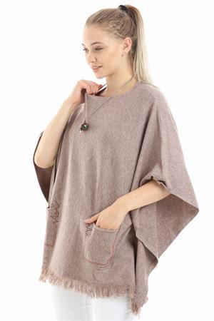 Kadın Cep Detaylı Panço Beige