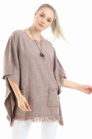Kadın Cep Detaylı Panço Beige