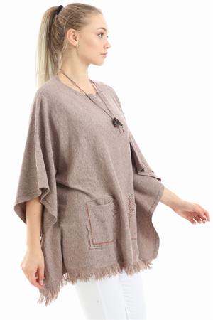 Kadın Cep Detaylı Panço Beige