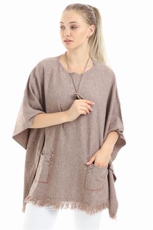 Kadın Cep Detaylı Panço Beige