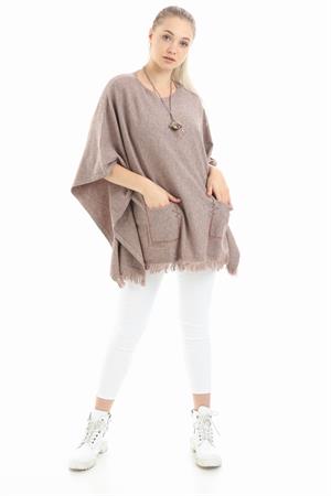 Kadın Cep Detaylı Panço Beige