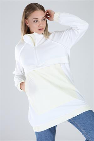 Kadın Cep Detaylı Spor Sweat Ekru