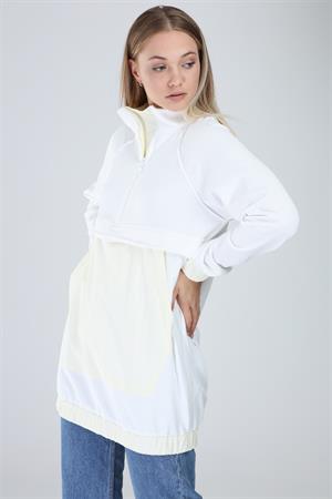 Kadın Cep Detaylı Spor Sweat Ekru