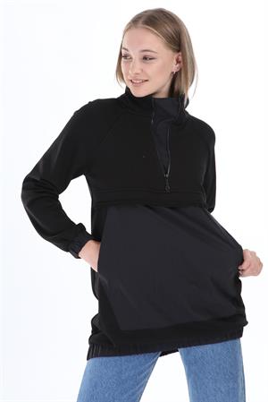Kadın Cep Detaylı Spor Sweat Siyah