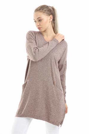 Kadın Cepli Düğme Detaylı Tunik Beige