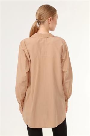 Kadın Coton Gömlek Camel