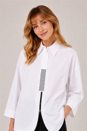 Kadın Cotton Taşli Gömlek Beyaz