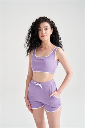 Kadın Crop Büstiyerli Pijama Takımı Lila