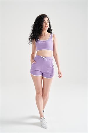 Kadın Crop Büstiyerli Pijama Takımı Lila