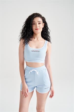Kadın Crop Büstiyerli Pijama Takımı Mavi