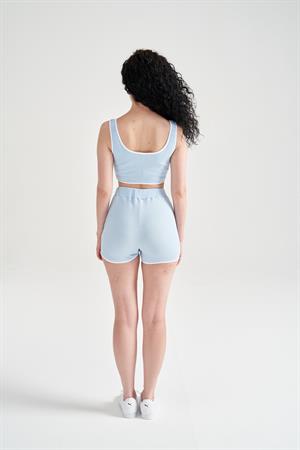 Kadın Crop Büstiyerli Pijama Takımı Mavi