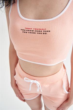 Kadın Crop Büstiyerli Pijama Takımı Somon
