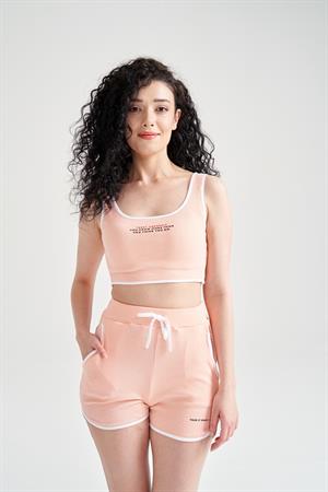 Kadın Crop Büstiyerli Pijama Takımı Somon