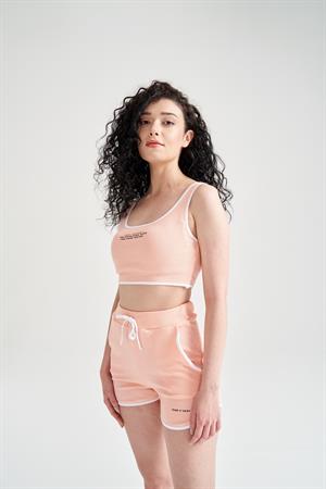 Kadın Crop Büstiyerli Pijama Takımı Somon