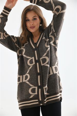Kadın D Desenli Hırka Kahve