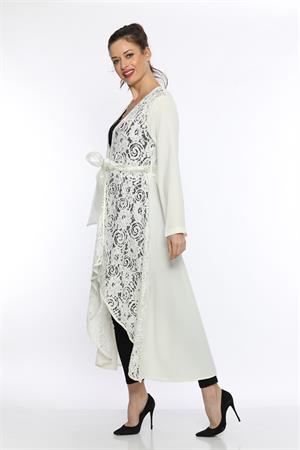 Kadın Dantel Desen Abaya Ekru