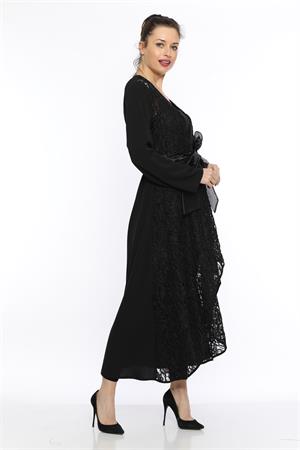 Kadın Dantel Desen Abaya Siyah