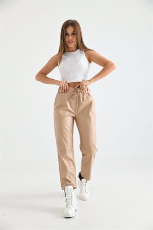 Kadın Deri Pantolon Beige