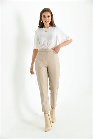 Kadın Deri Pantolon Beige