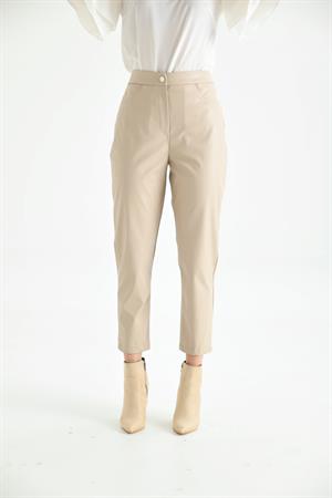 Kadın Deri Pantolon Beige