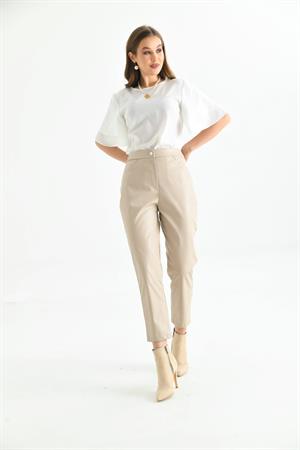 Kadın Deri Pantolon Beige