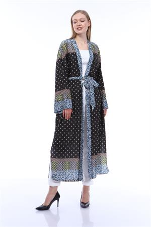 Kadın Desenli Kimono Mavi