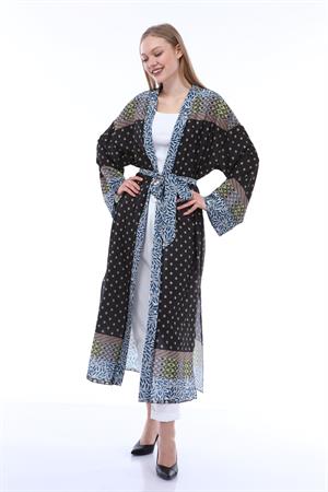 Kadın Desenli Kimono Mavi