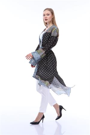 Kadın Desenli Kimono Mavi